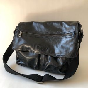 Fossil Leather Messenger Bag Mens Black Leather Laptop